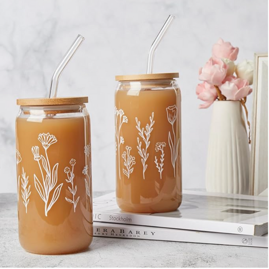 Boho Wildflower Glass Coffee Cup